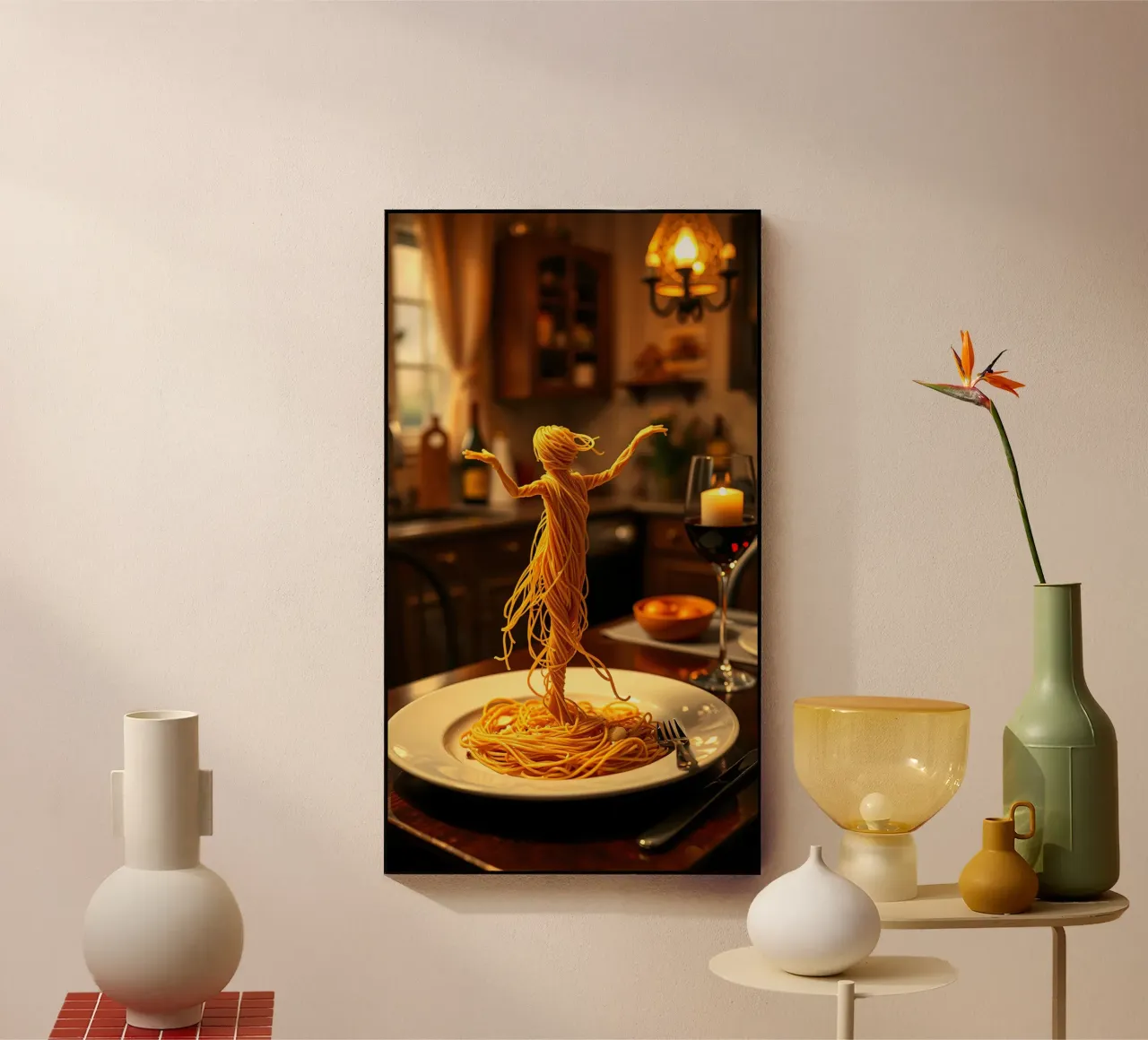 Scultura di pasta creativa di una ballerina su un piatto da pranzo plexiglass da DesignDoodle