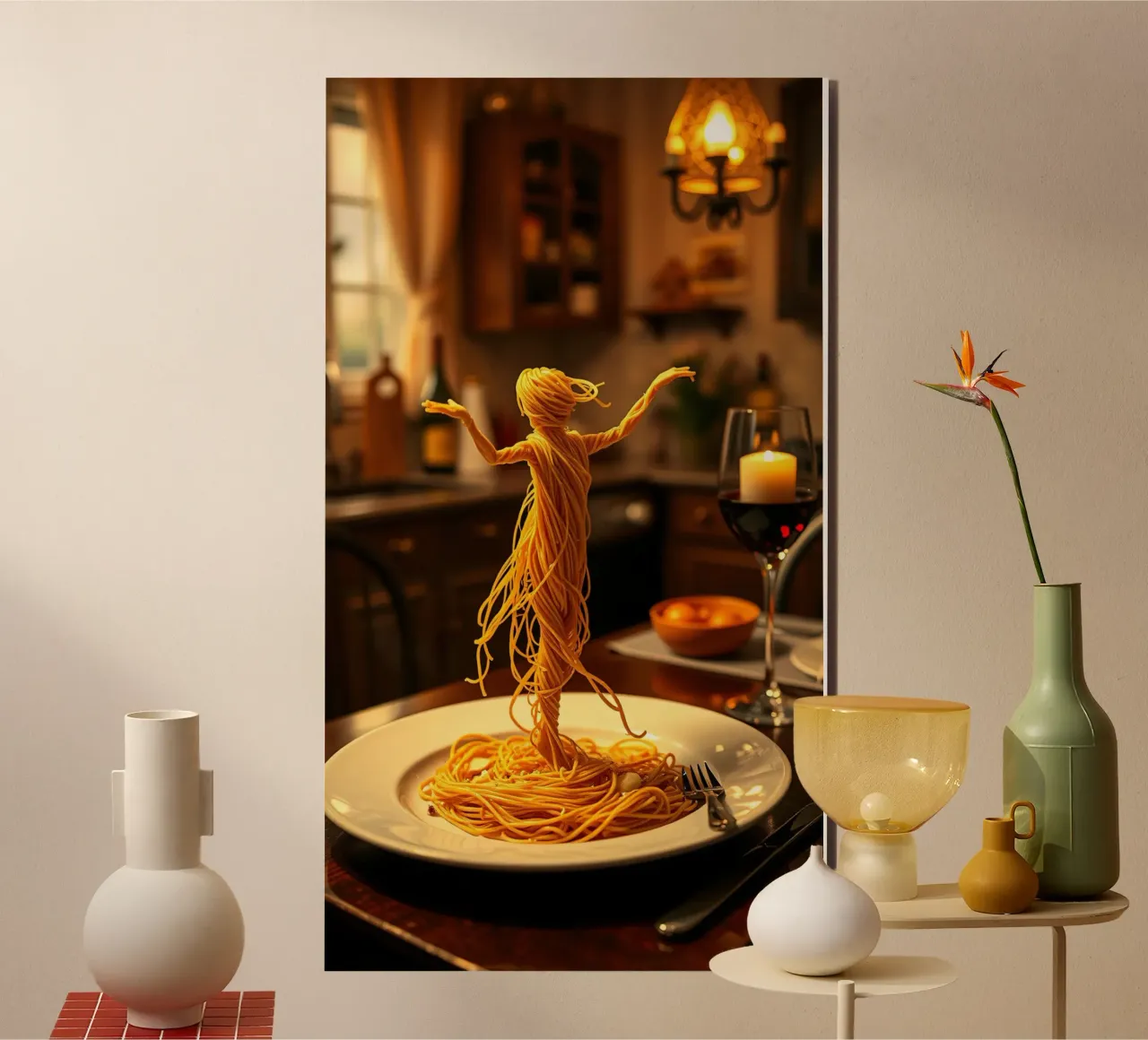 Scultura di pasta creativa di una ballerina su un piatto da pranzo alluminio dibond da DesignDoodle