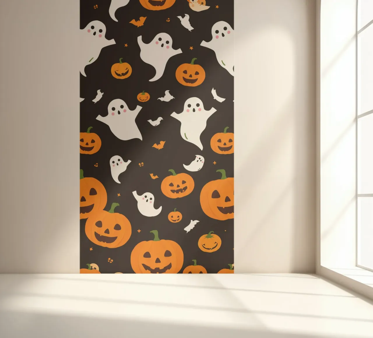 Colorful Halloween-themed playful ghosts and pumpkins photo wallpaper by DesignDoodle