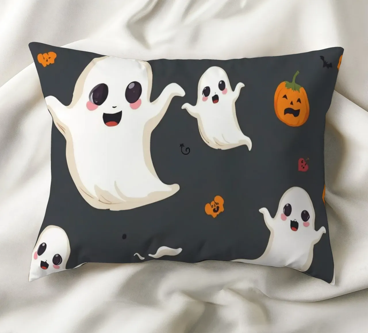Fantasmi giocosi e zucche allegre in un festoso Halloween cuscino da DesignDoodle