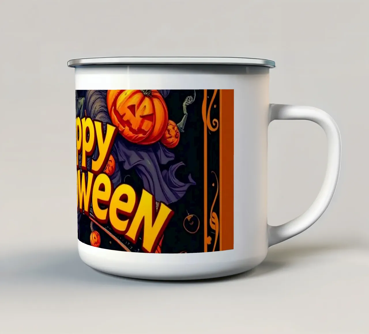 Festosa decorazione di Halloween con una zucca sorridente tazza in smalto da DesignDoodle