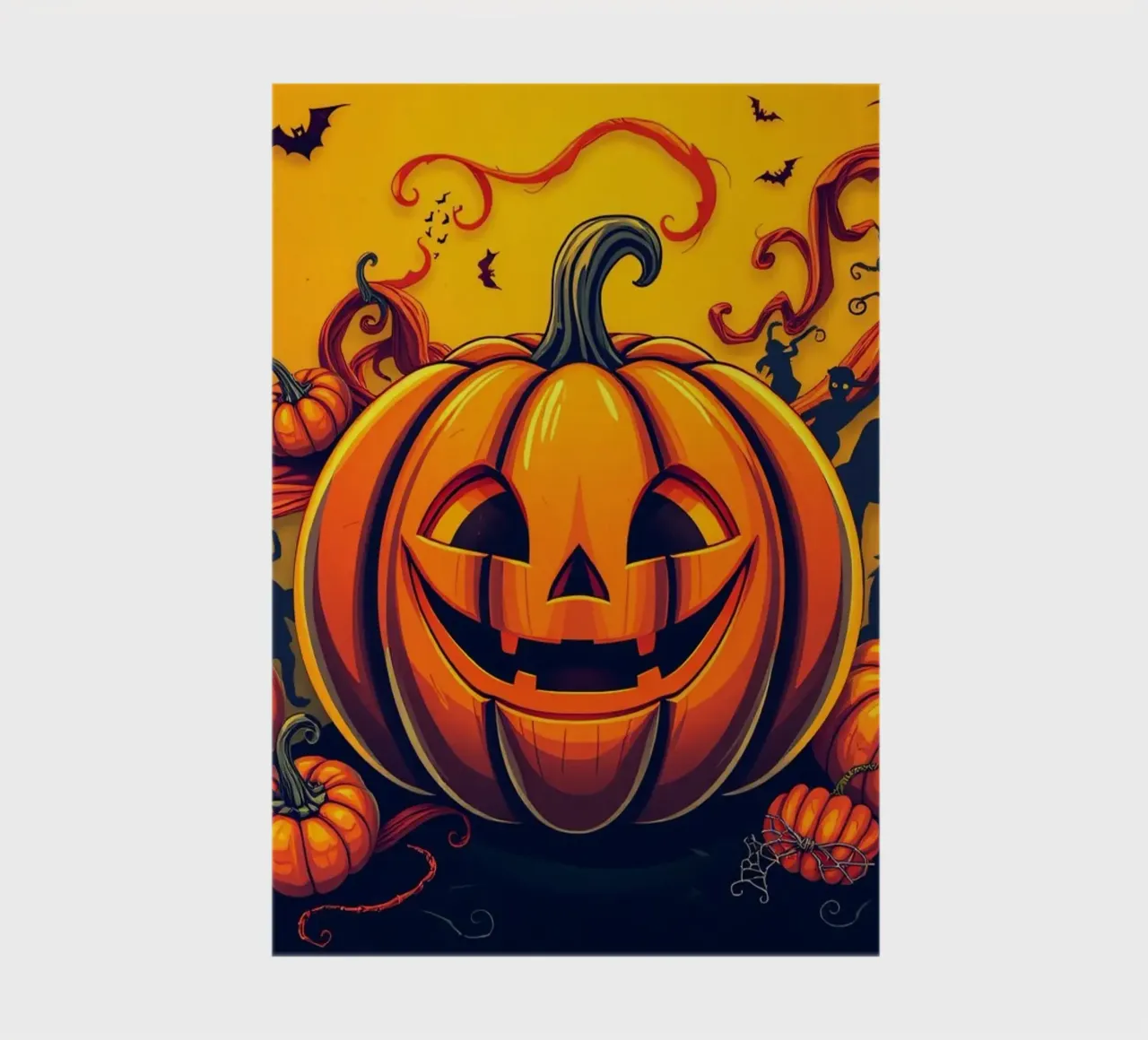 joyful pumpkin surrounded by playful bats and swirling vine notebook by DesignDoodle
