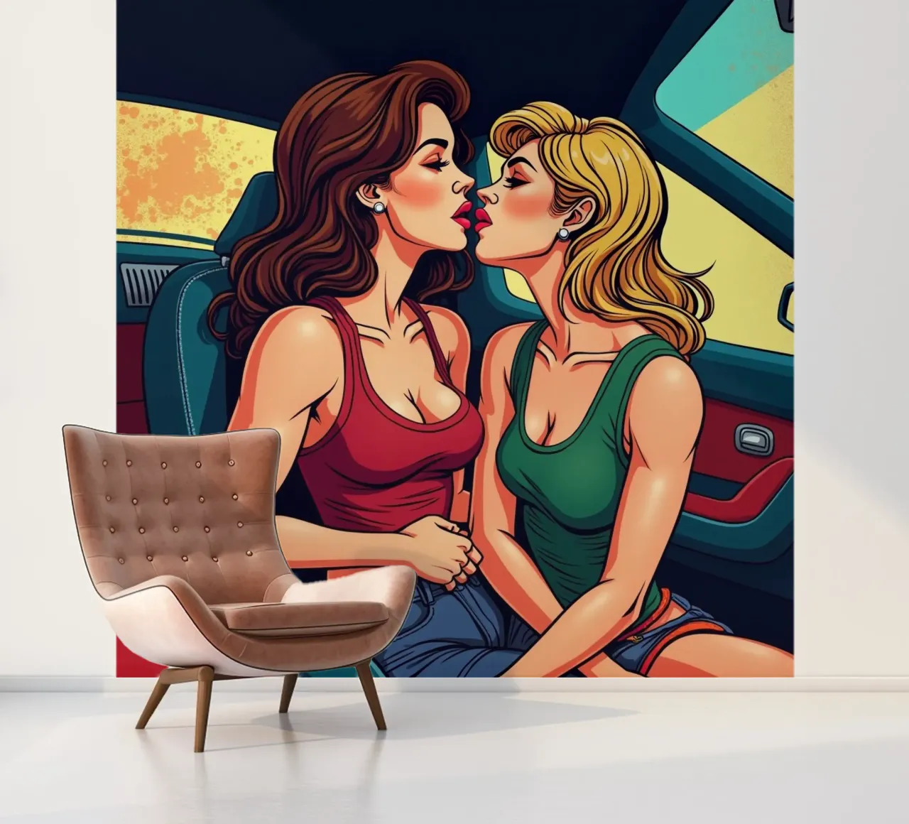 Liefde in de auto fotobehang van CASTILO