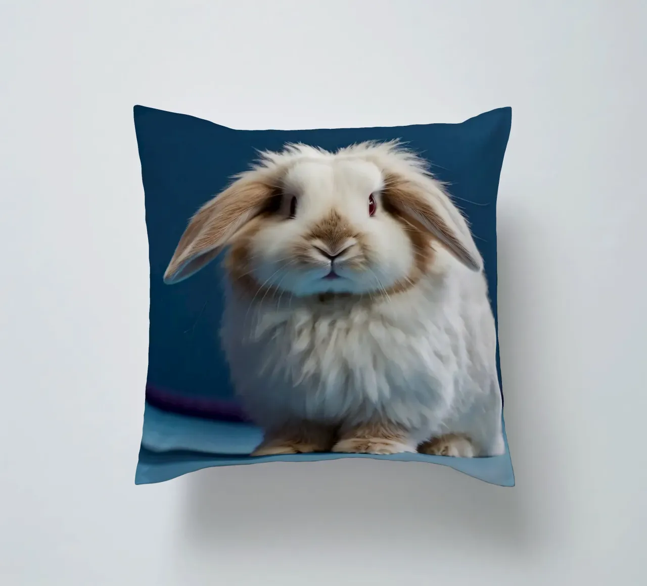 Morbido coniglio bianco seduto su una superficie blu cuscino da DesignDoodle