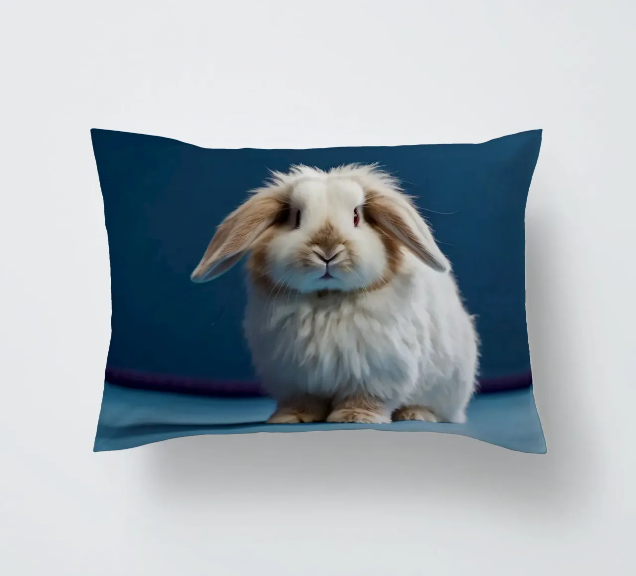 Morbido coniglio bianco seduto su una superficie blu cuscino da DesignDoodle