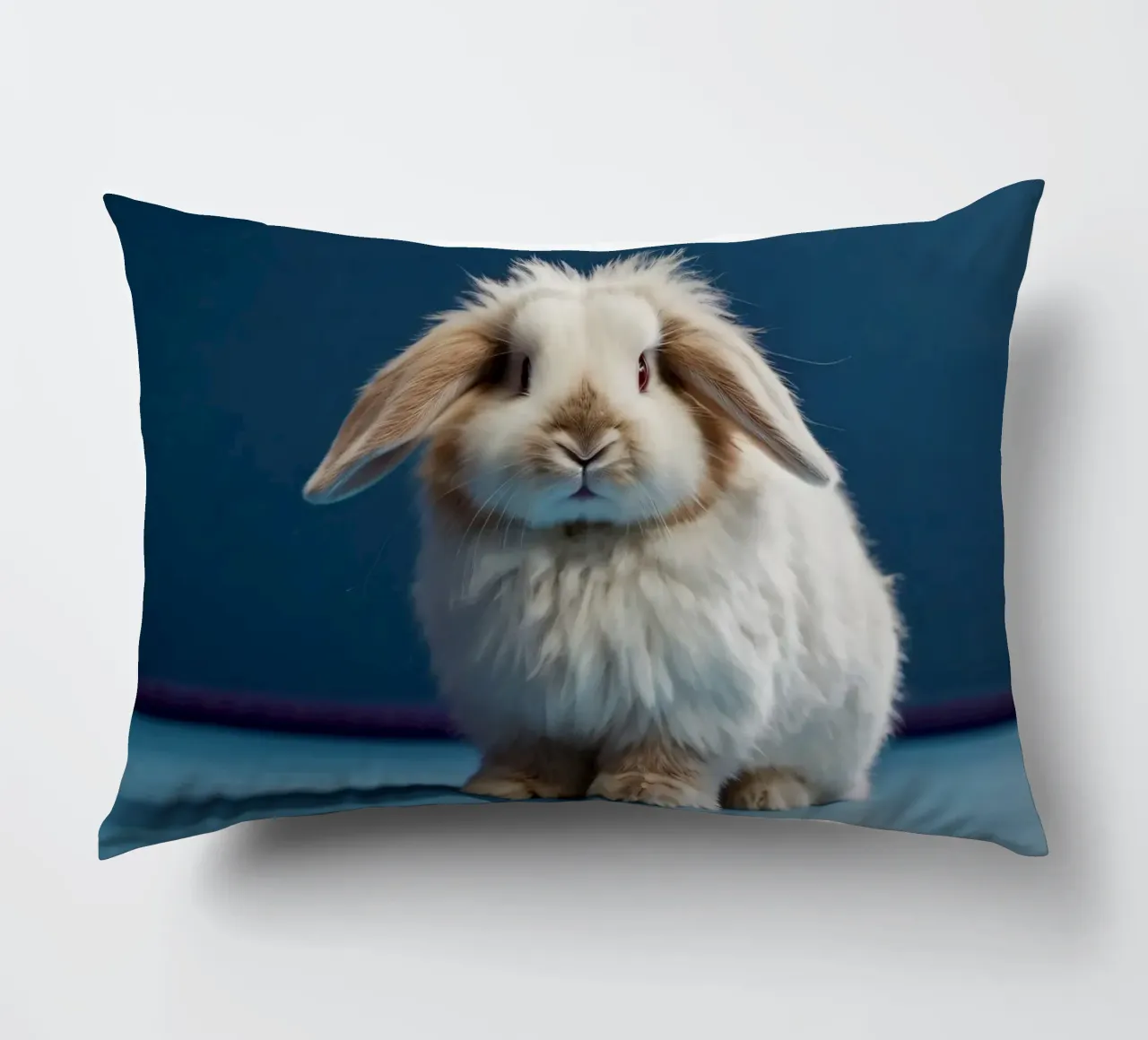 Morbido coniglio bianco seduto su una superficie blu cuscino da DesignDoodle