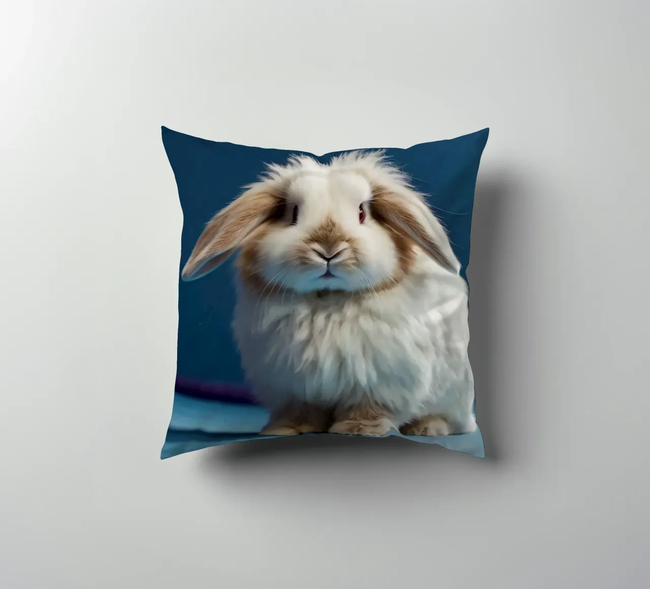 Morbido coniglio bianco seduto su una superficie blu cuscino da DesignDoodle