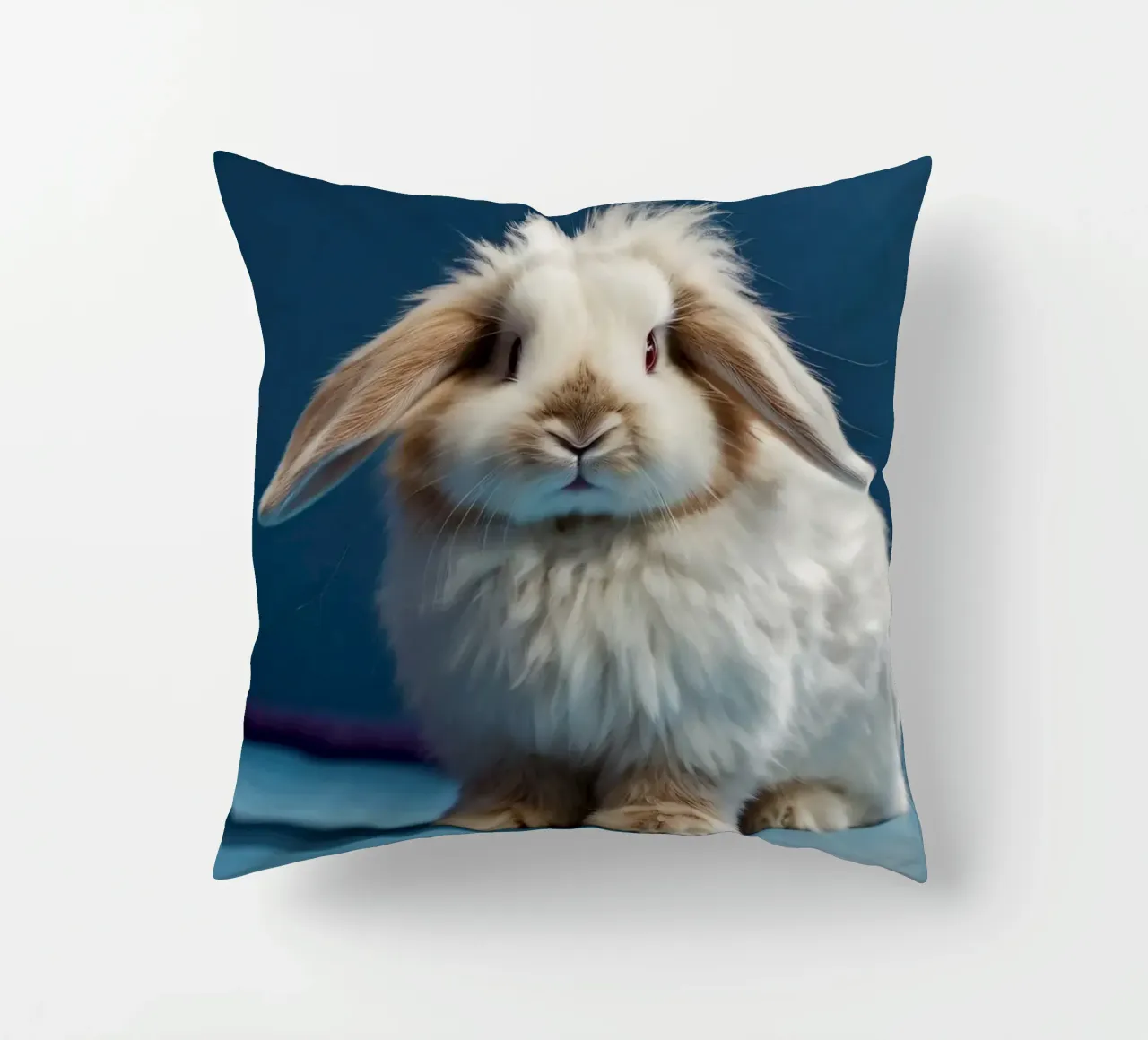 Morbido coniglio bianco seduto su una superficie blu cuscino da DesignDoodle