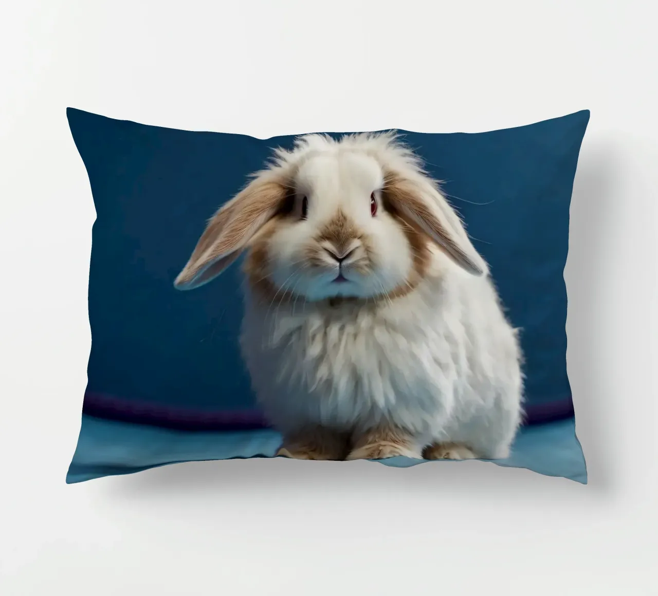 Morbido coniglio bianco seduto su una superficie blu cuscino da DesignDoodle