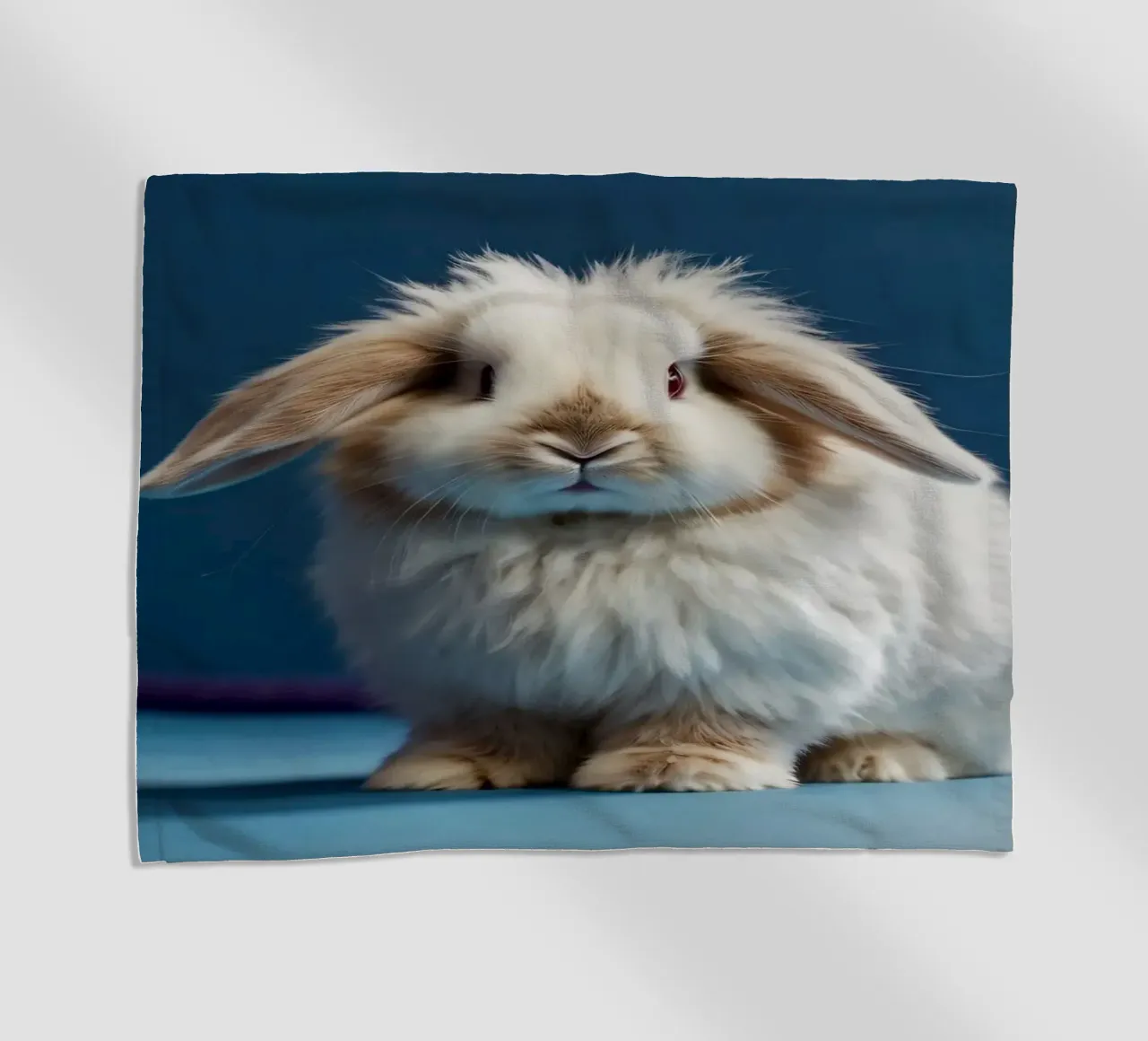 Lapin blanc duveteux assis sur une surface bleue serviette de plage de DesignDoodle