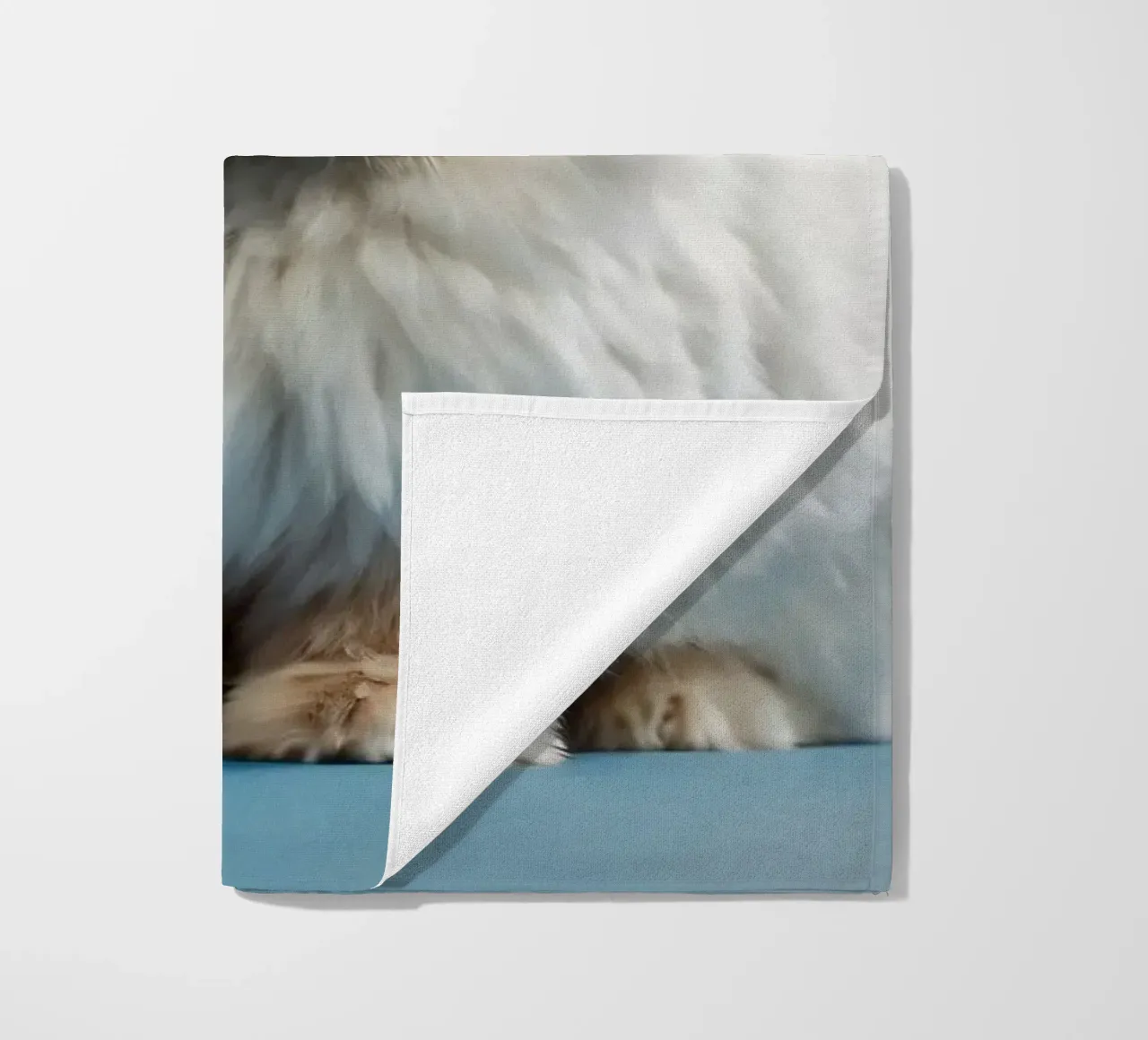 Lapin blanc duveteux assis sur une surface bleue serviette de plage de DesignDoodle