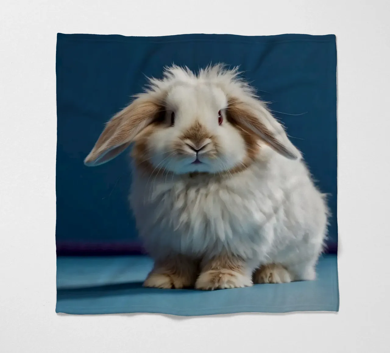 Flauschiges weißes Kaninchen, das auf einer blauen Fläche sitzt Fleecedecke von DesignDoodle
