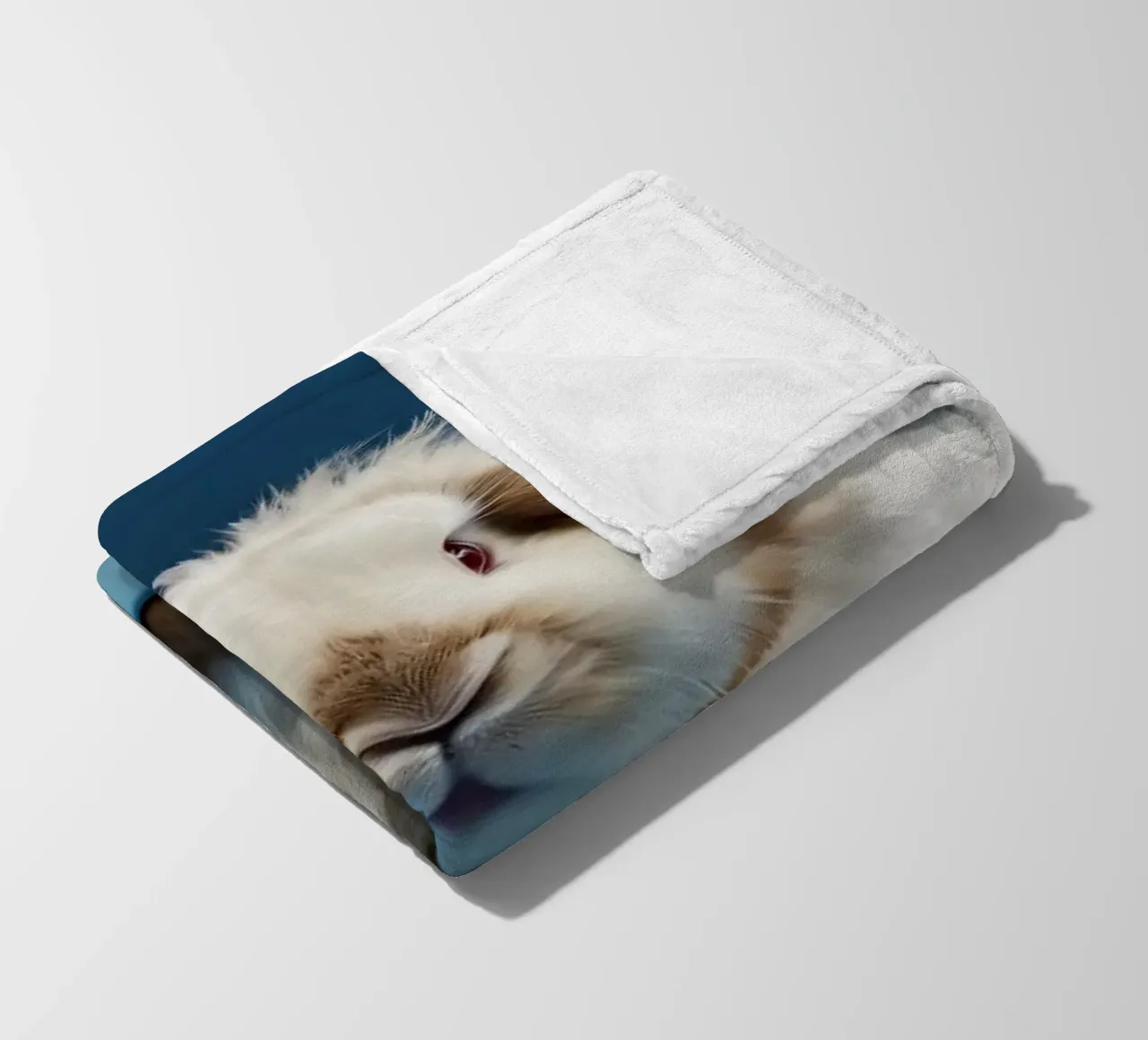 Flauschiges weißes Kaninchen, das auf einer blauen Fläche sitzt Fleecedecke von DesignDoodle