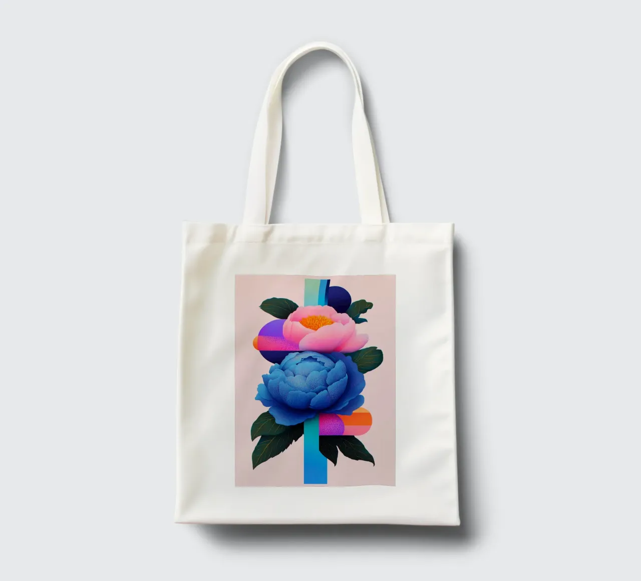 Peonie geometriche pop borsa in juta da Carinaprint