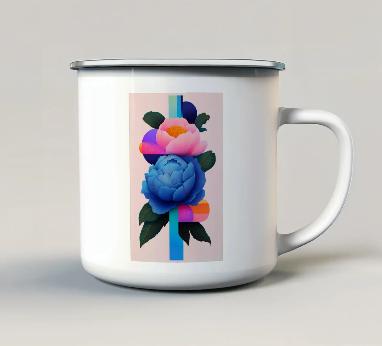 Peonie geometriche pop tazza in smalto da Carinaprint