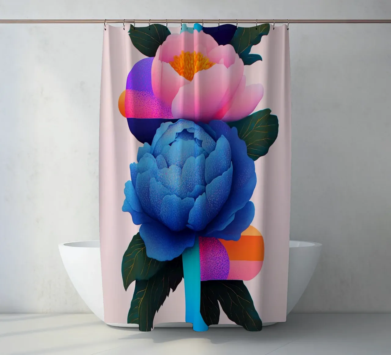 Peonie geometriche pop tenda da doccia da Carinaprint