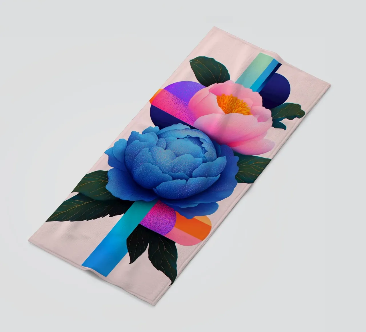 Peonie geometriche pop telo mare da Carinaprint
