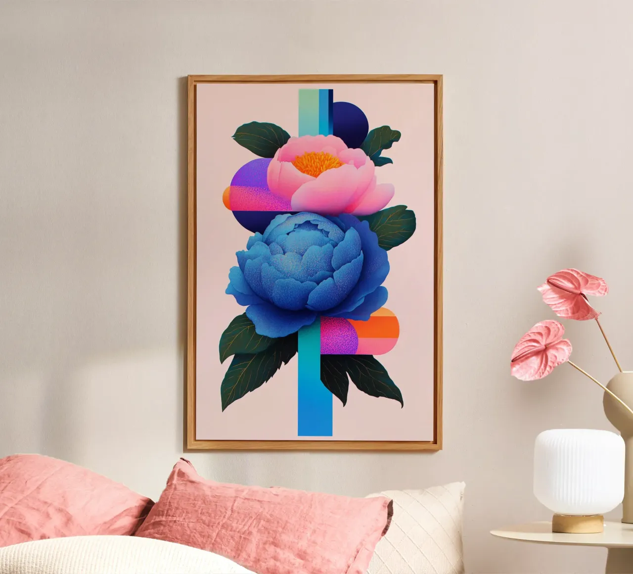 Peonie geometriche pop alluminio dibond da Carinaprint