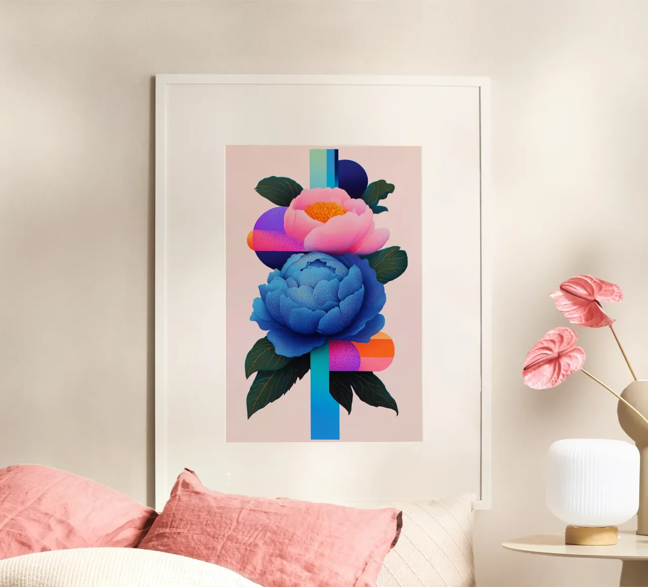Peonie geometriche pop carta hahnemühle da Carinaprint