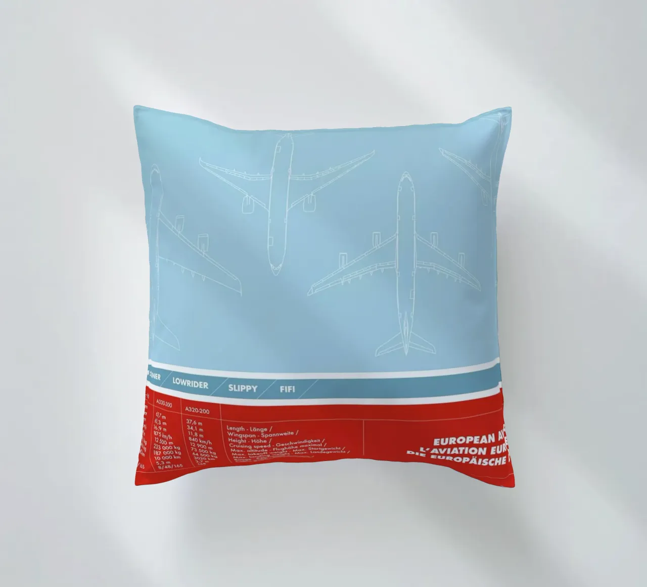 European Aviation decorative cushion by Marc Schulthess
