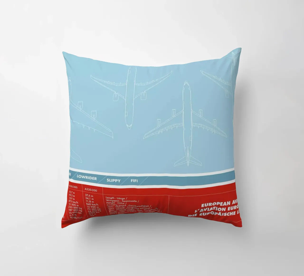 European Aviation decorative cushion by Marc Schulthess