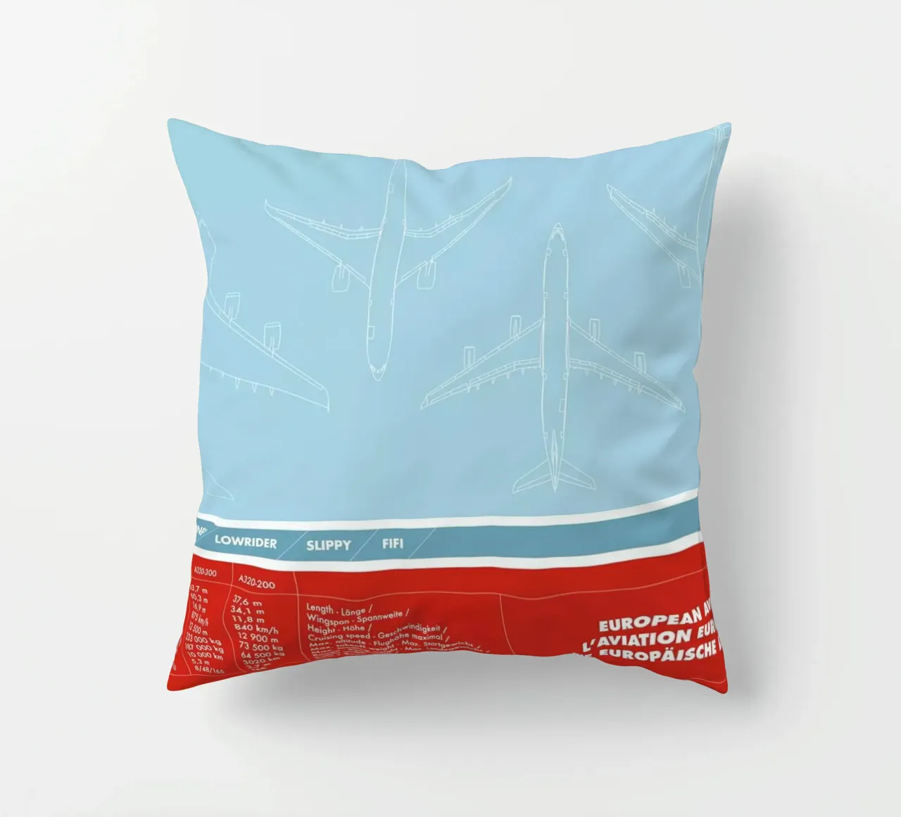 European Aviation decorative cushion by Marc Schulthess