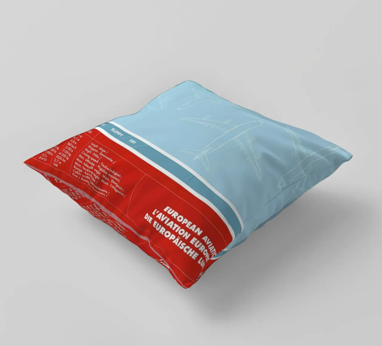 European Aviation decorative cushion by Marc Schulthess