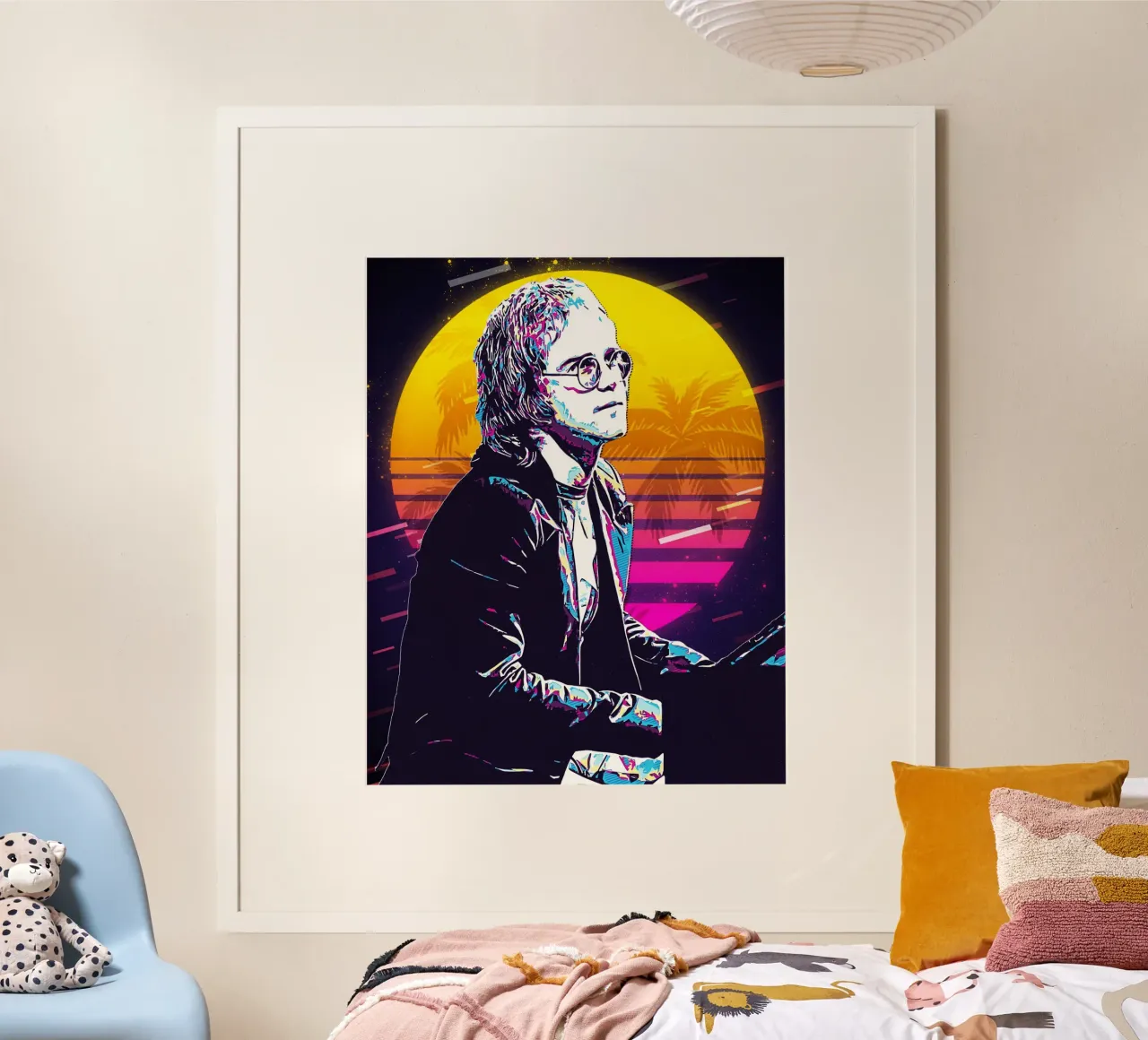 Arte retrò di Elton John poster con telaio in legno da neonartroom