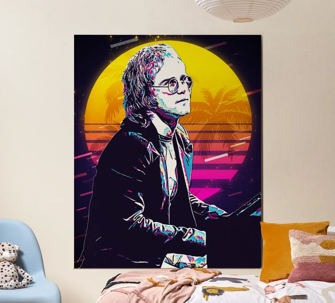 Arte retrò di Elton John poster con telaio in legno da neonartroom