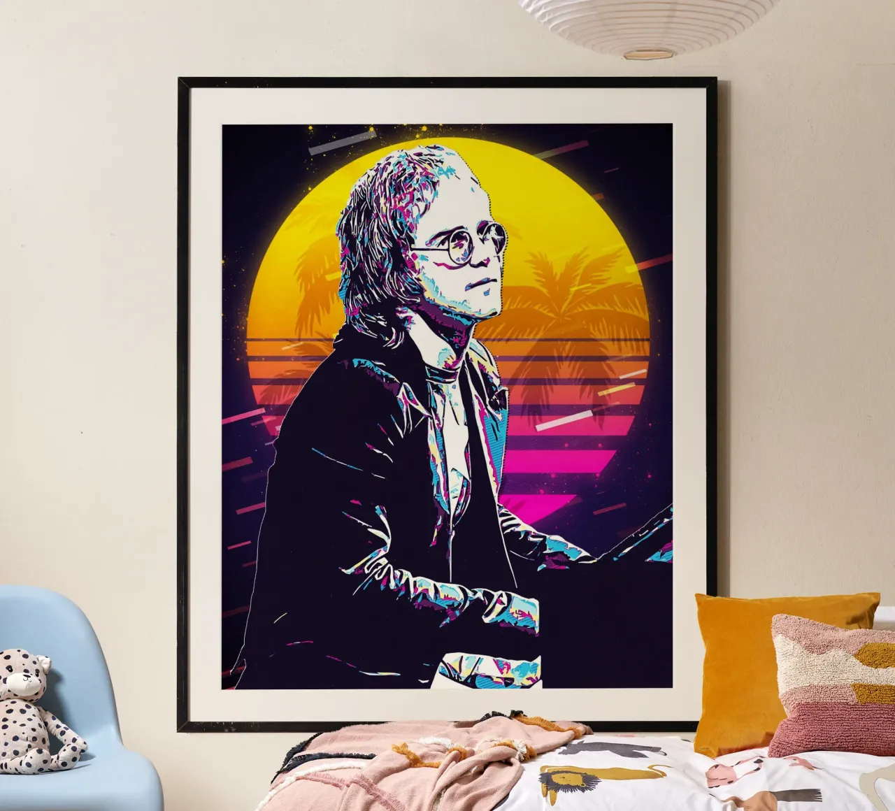 Arte retrò di Elton John poster con telaio in legno da neonartroom