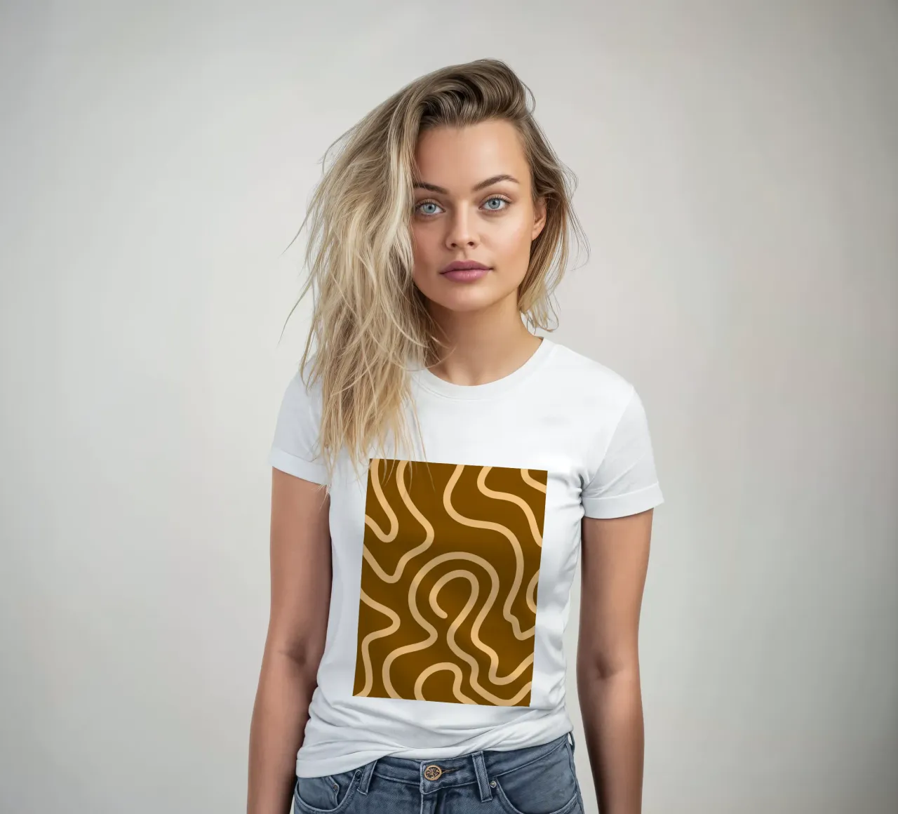 Yellow Line Brown Background women's fitted t-shirt by MODERN NUANCE