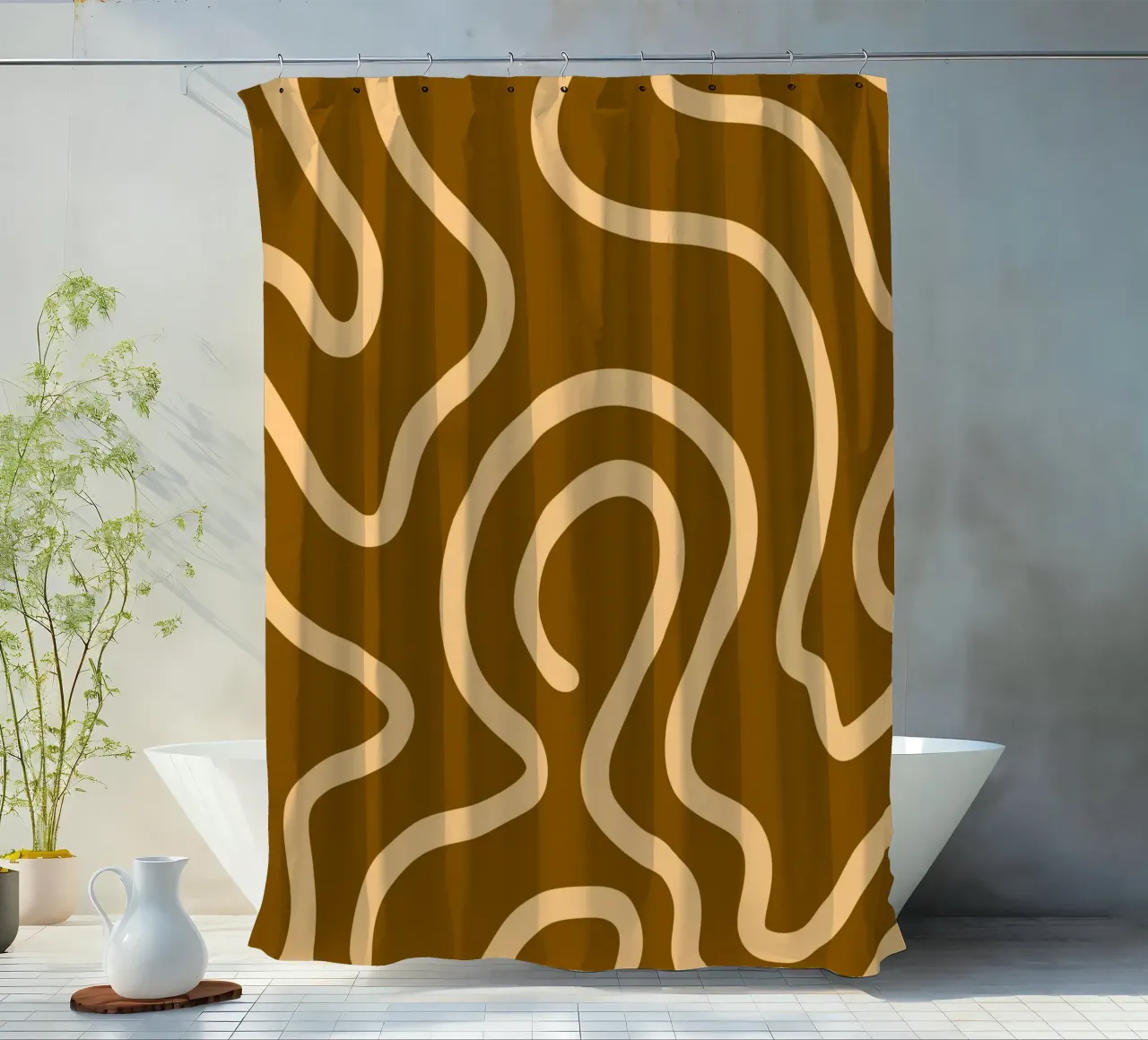 Yellow Line Brown Background shower curtain by MODERN NUANCE