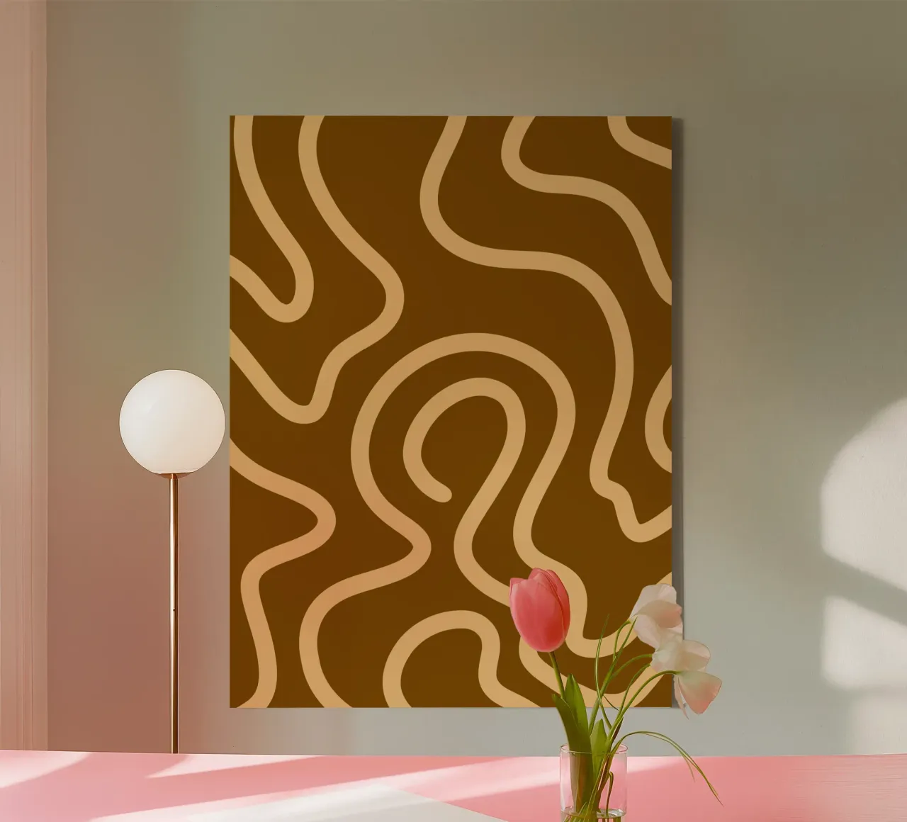 Gele lijn Bruine achtergrond canvas van MODERN NUANCE