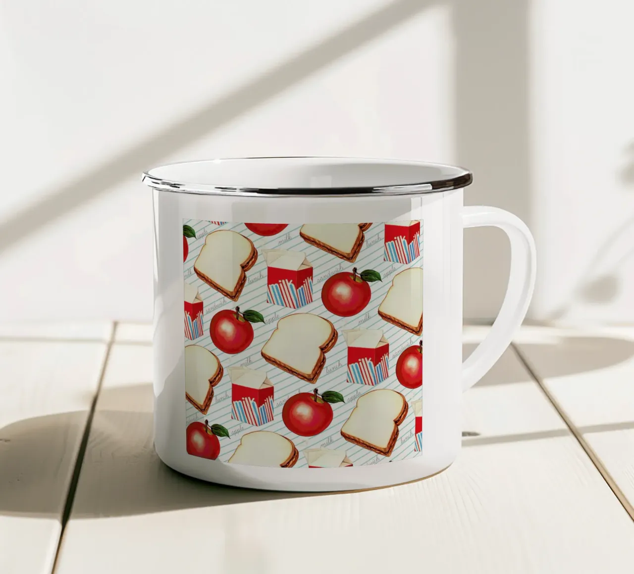 Lunch Patterns Lunch Ruled Emaille Tasse von Kelly Gilleran