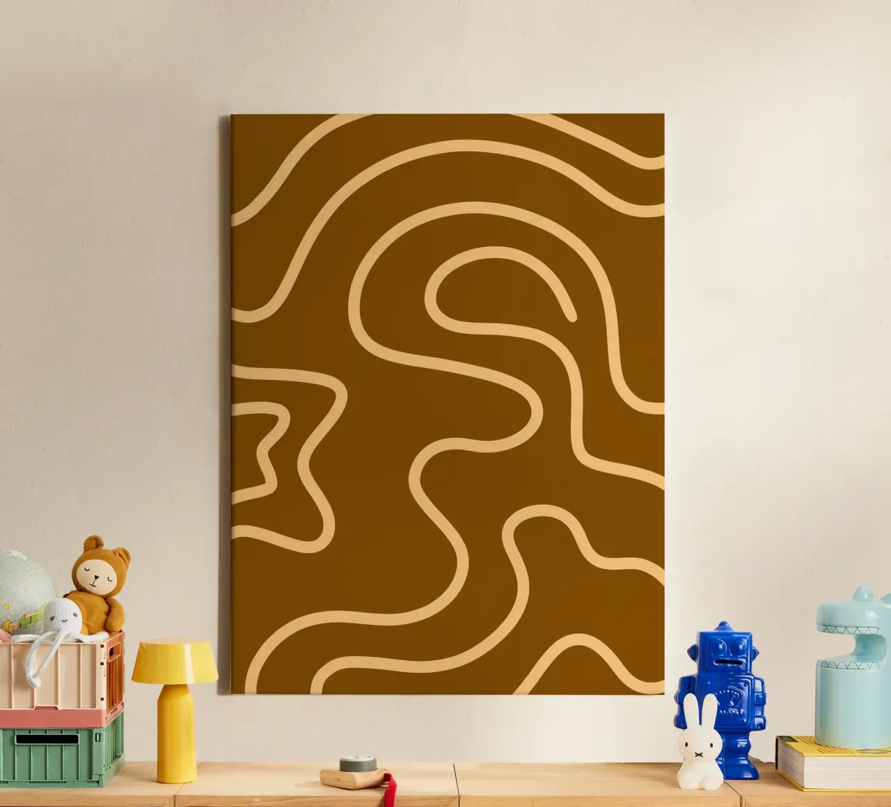 Yellow Line Brown Background canvas by MODERN NUANCE
