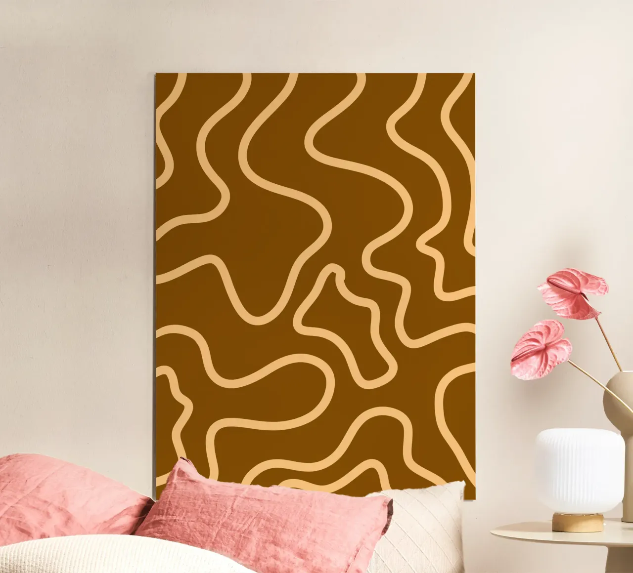 Linea gialla Sfondo marrone poster con telaio in plastica da MODERN NUANCE