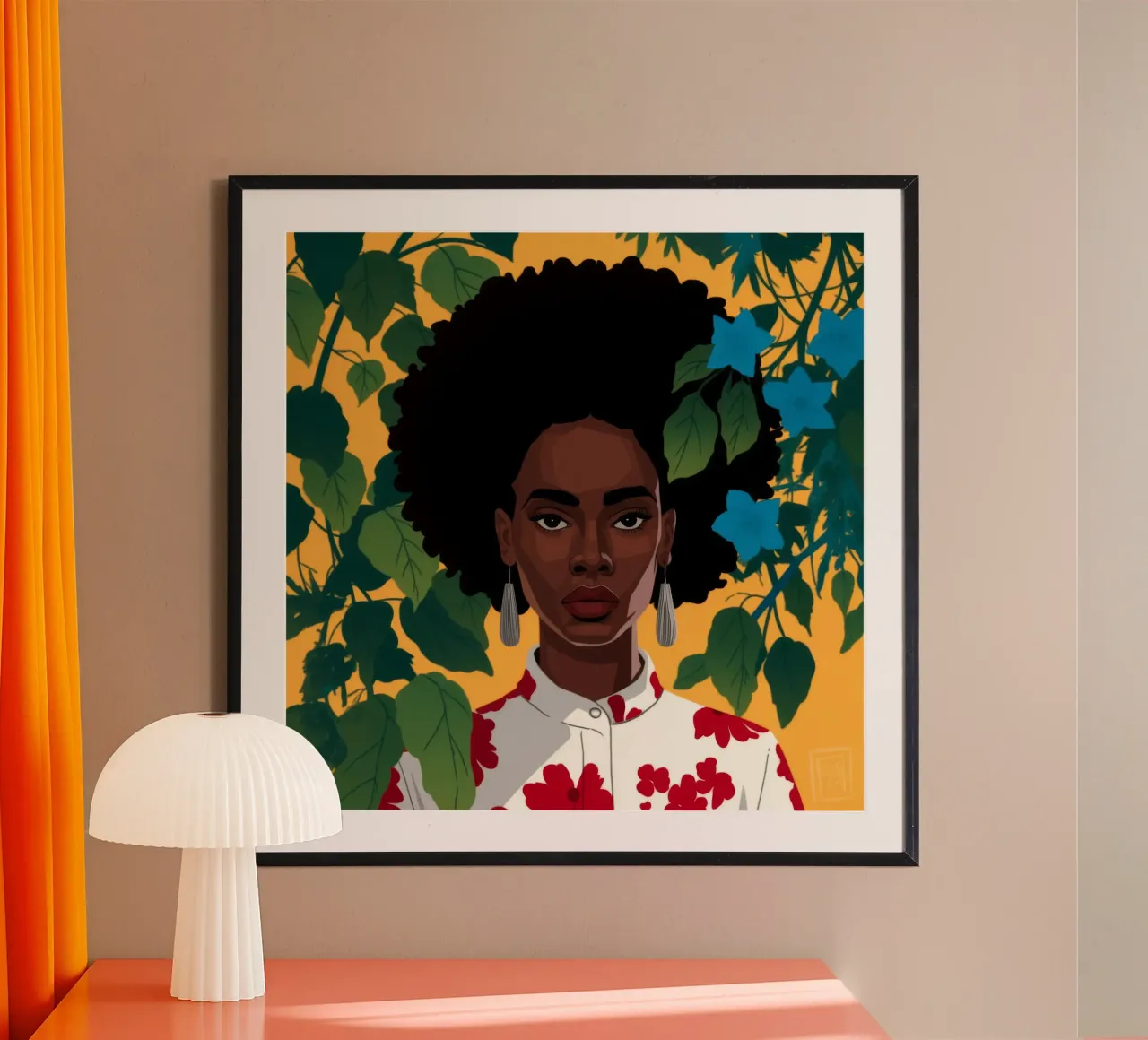 Ritratto a foglie vibranti poster con telaio in plastica da Veiled Canvas
