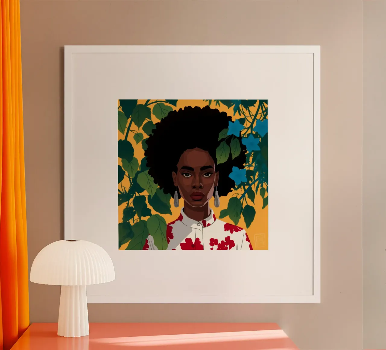 Ritratto a foglie vibranti poster con telaio in plastica da Veiled Canvas