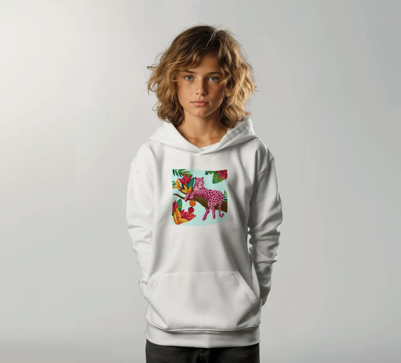 Leopardo rosa esotico felpa bambino con cappuccio da Veiled Canvas