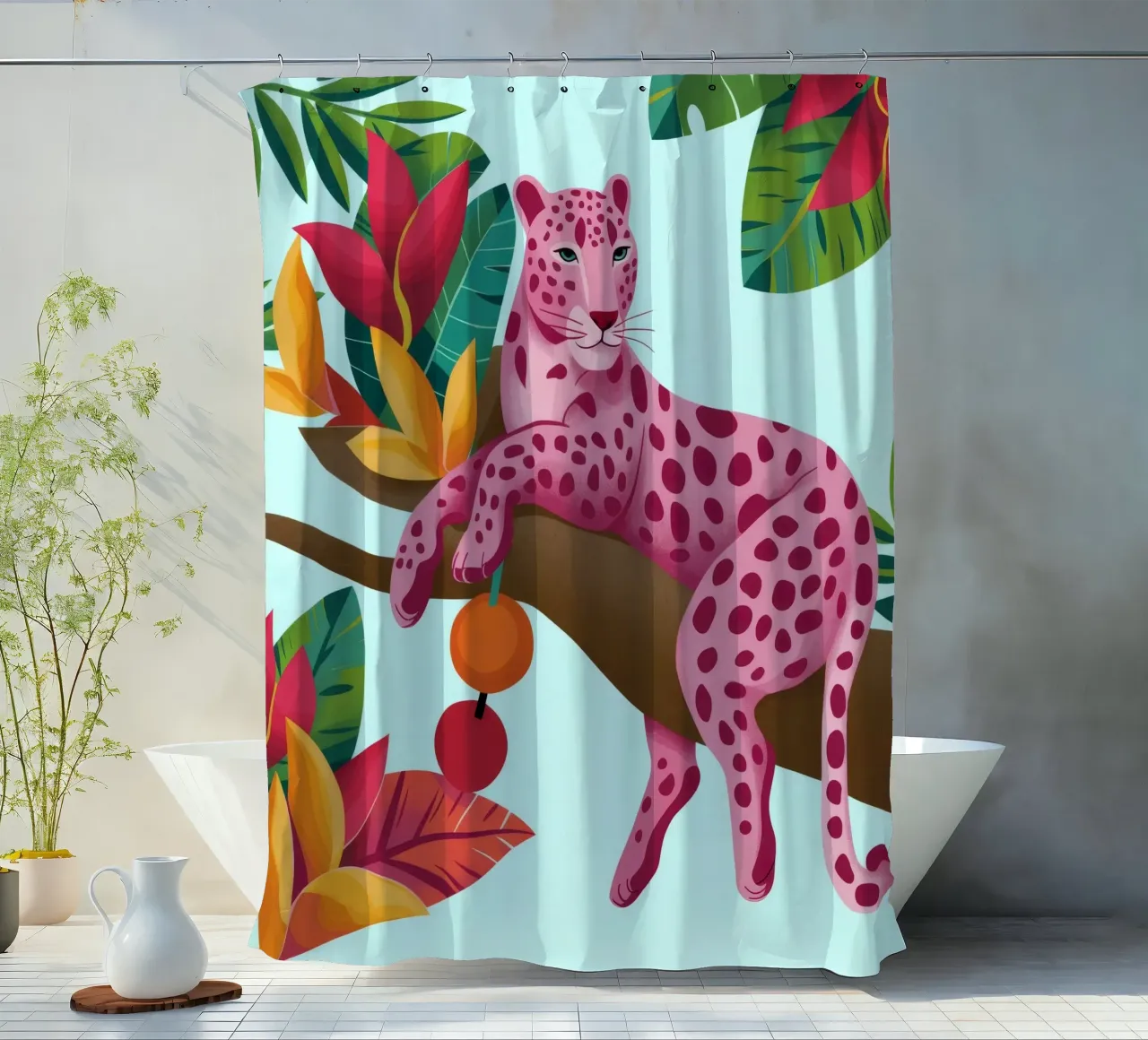 Leopardo rosa esotico tenda da doccia da Veiled Canvas
