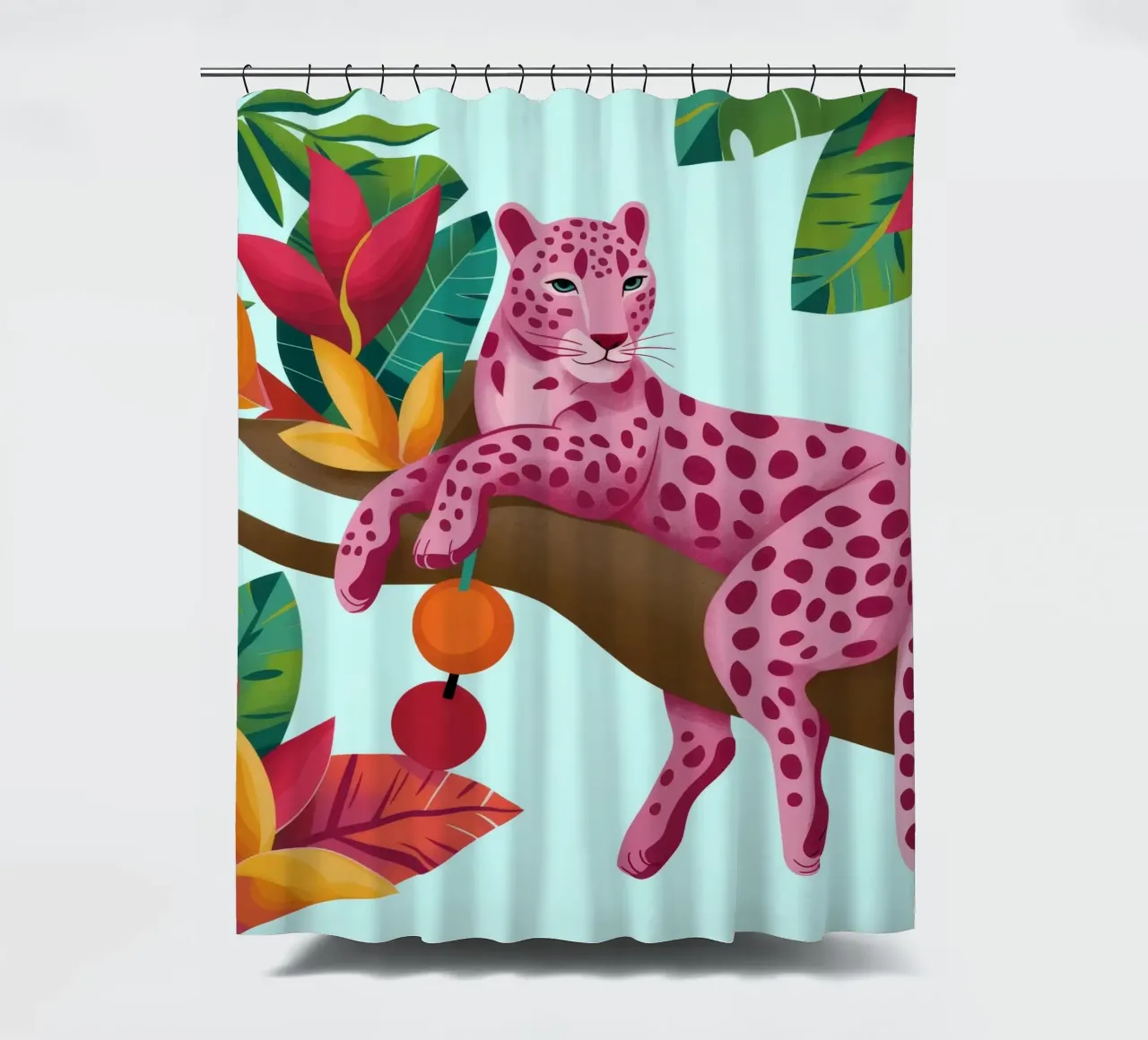 Leopardo rosa esotico tenda da doccia da Veiled Canvas