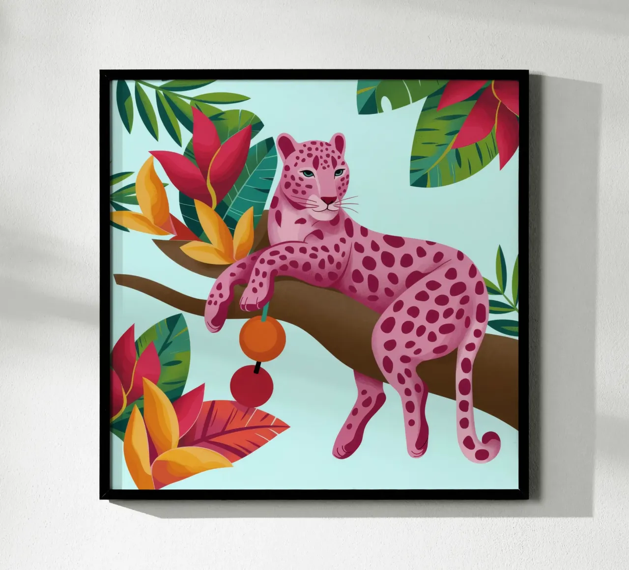 Leopardo rosa esotico poster con telaio in alluminio da Veiled Canvas