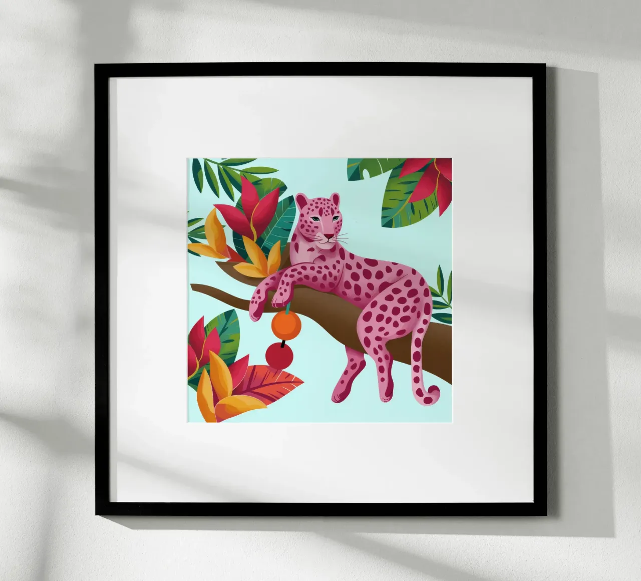 Leopardo rosa esotico poster con telaio in alluminio da Veiled Canvas