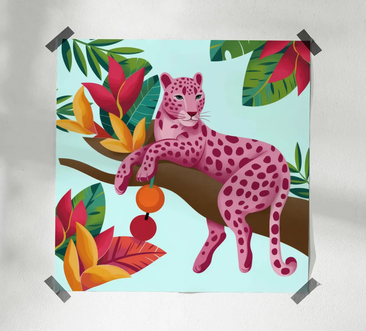 Leopardo rosa esotico poster con telaio in alluminio da Veiled Canvas