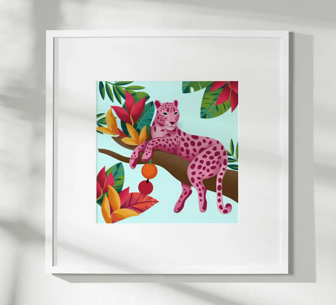 Leopardo rosa esotico poster con telaio in alluminio da Veiled Canvas