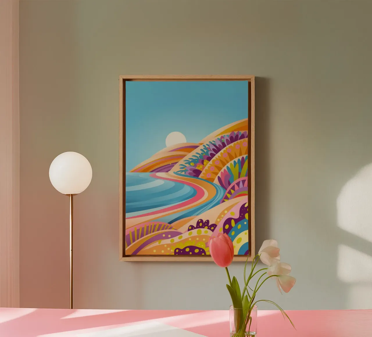 Kleurrijke kustgolven canvas met Baklijst van Veiled Canvas
