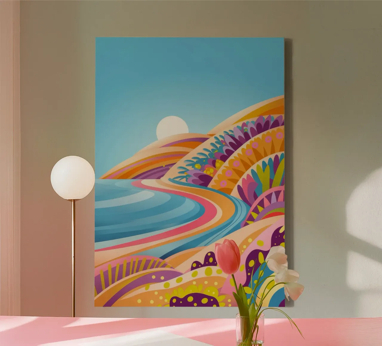Kleurrijke kustgolven canvas met Baklijst van Veiled Canvas