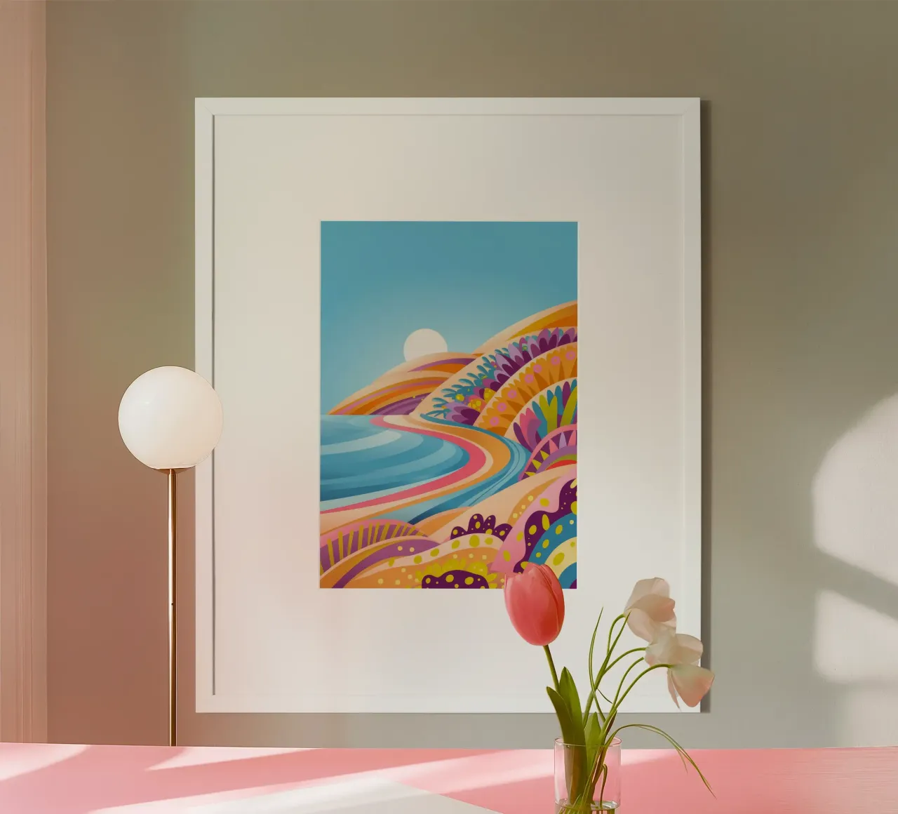 Onde costiere colorate poster con telaio in alluminio da Veiled Canvas