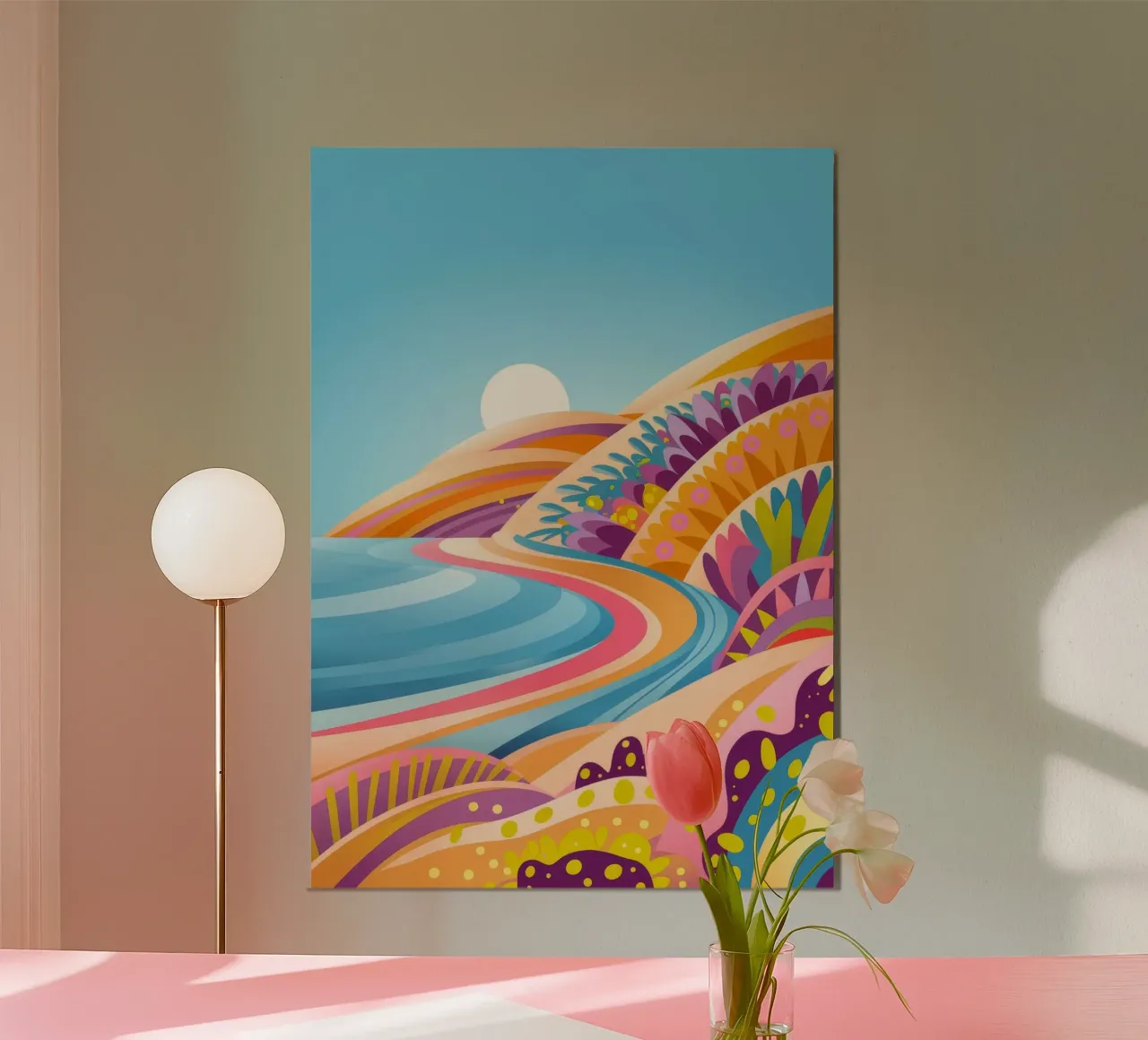 Onde costiere colorate poster con telaio in alluminio da Veiled Canvas