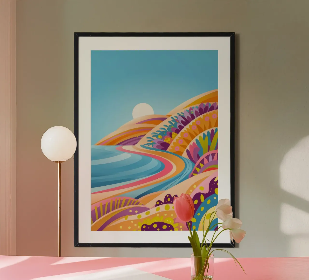 Onde costiere colorate poster con telaio in alluminio da Veiled Canvas